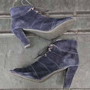 Eric Michael Vintage Look Women's Suede Leather Ankle Lace Boots - Navy